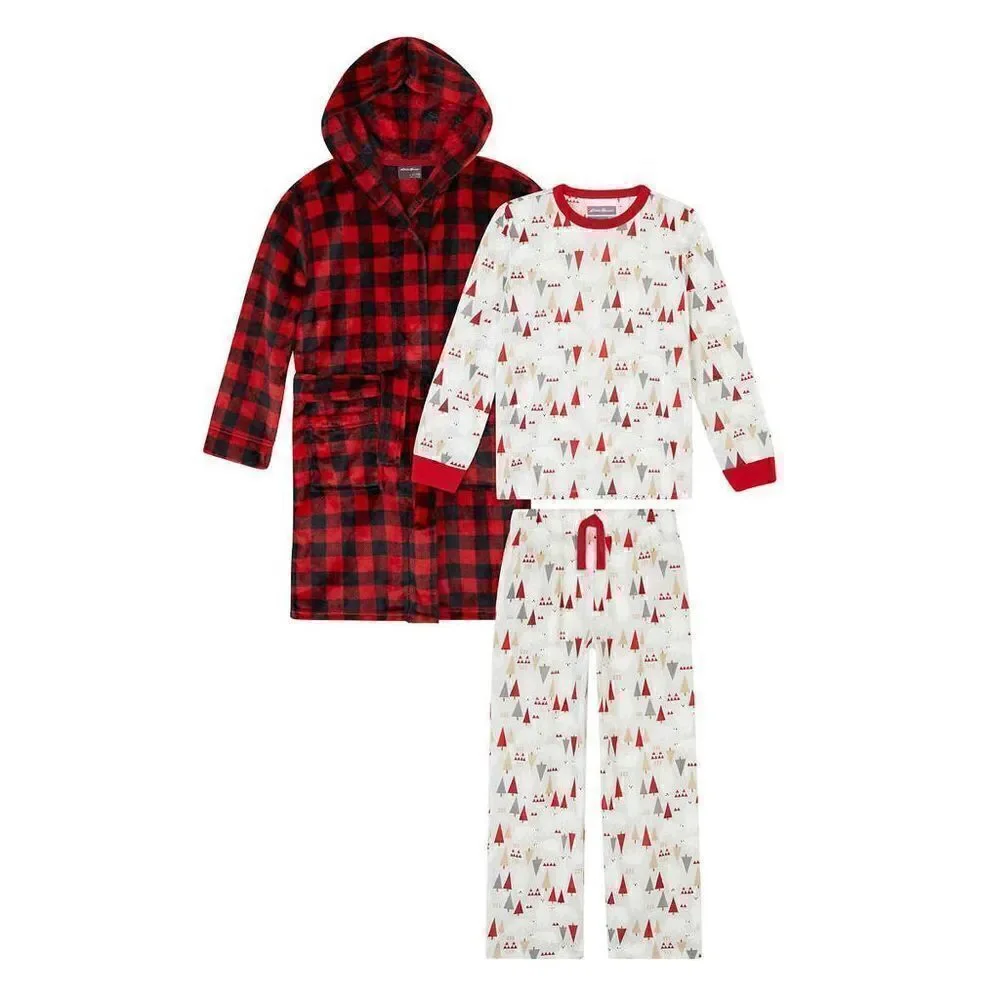 NEW! Eddie Bauer Youth 3 piece PJ Set, LS Top, Pant and Robe, Polar Bear Unisex